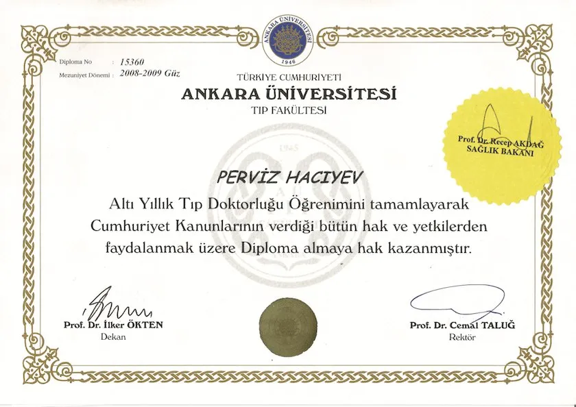 Ankara University Faculty of Medicine diploma